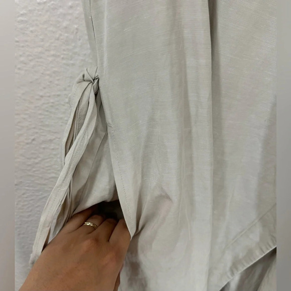 J. McLaughlin Linen Blend Natural Collared Sleeveless Wrap Dress Women’s Medium - Picture 4 of 14